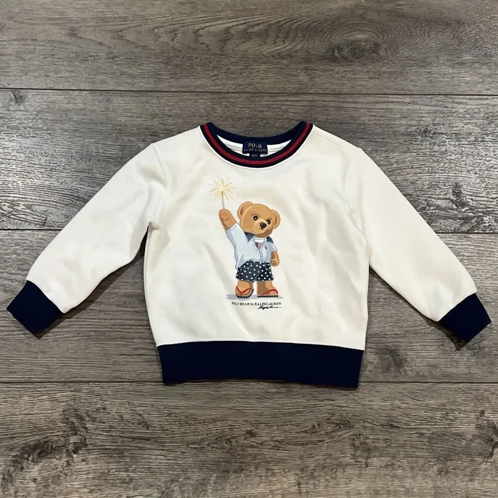 Polo Ralph Lauren Polo Bear Sweatshirt Patriotic Sparkler White - Toddler 3T
